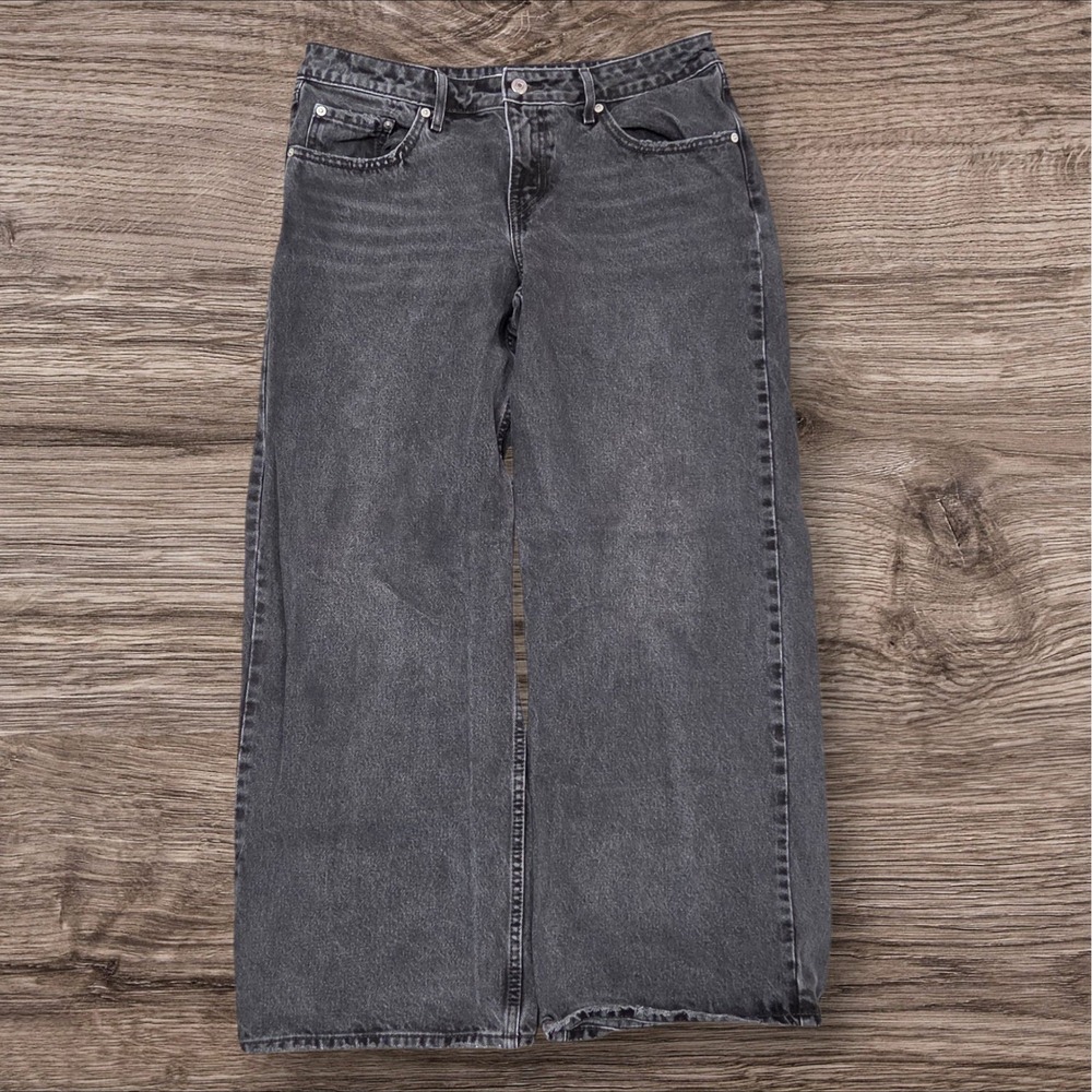 Levis Premium Low Loose Jeans Mens 31x30 Washed Black Wide Leg A5566-0000